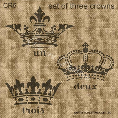 Gemini Creative Stencil - French Crown Set of 3 Stencil  Set of three crown stencils on two separate stencil sheets