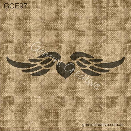 Gemini Creative Stencil - Small Heart and Wings Stencil  Cut image size 20cm wide x 4.6cm high Stencil sheet size 23cm wide x 9cm high