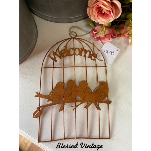 Bird Cage Welcome Hanger - Rustic Vintage Style