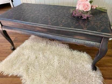 Load image into Gallery viewer, Solid Timber Coffee Table - French &amp; Vintage Feels approximately 44cm high x 50cm deep x 1m long.  Upcycled Pieces.  Shabby Chic.  Chalk Painted Pieces.  Upcycled furniture.  Recreated furniture.  Hand painted furniture Brisbane.
