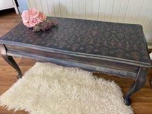 Load image into Gallery viewer, Solid Timber Coffee Table - French &amp; Vintage Feels approximately 44cm high x 50cm deep x 1m long. Upcycled Pieces.  Shabby Chic.  Chalk Painted Pieces.  Upcycled furniture.  Recreated furniture.  Hand painted furniture Brisbane.
